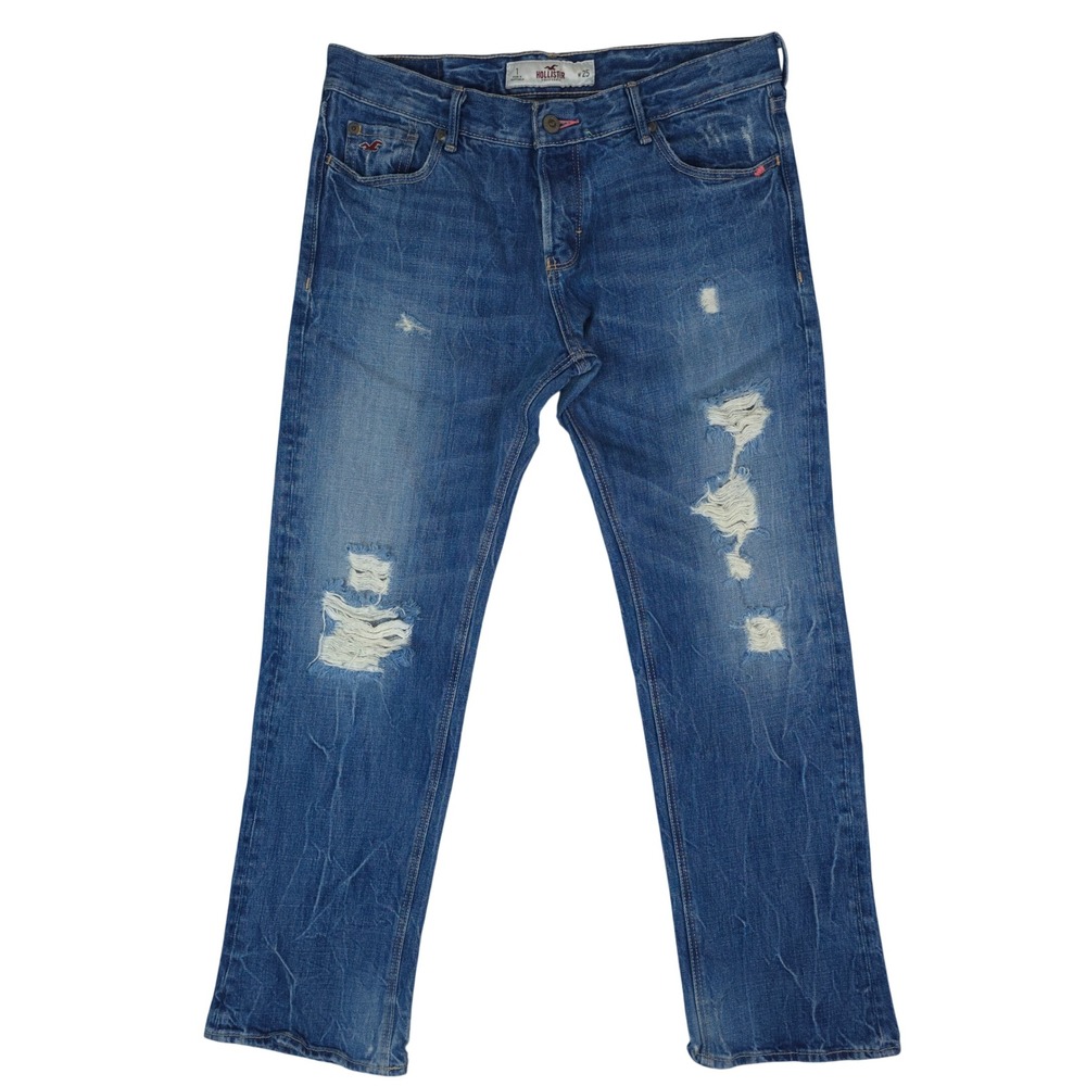 Hollister Jeans Womens 1‎ (32x28.5) Distressed Button Fly Ankle Straight Slim